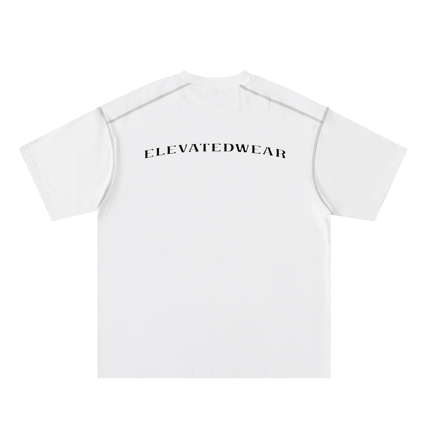 White t-shirt with 'ELEVATEDWEAR' text on a white background