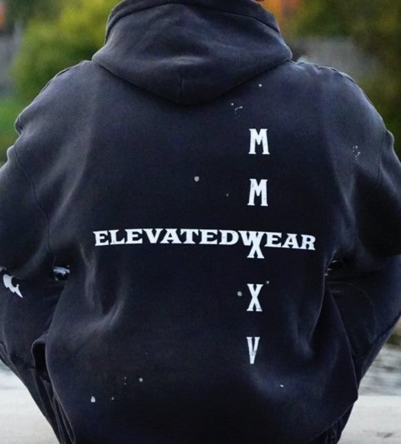 Sweat à capuche en polaire effilochée « MMXXV » de qualité supérieure, effet vintage | ELEVATEDWEAR