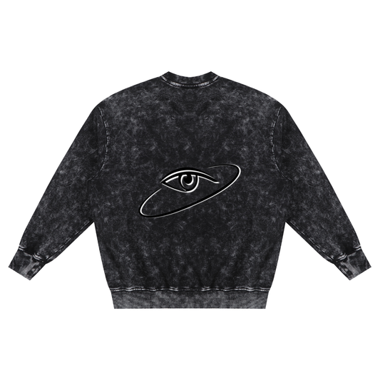 Black acid-wash sweatshirt with elevatedwear logo on a white background