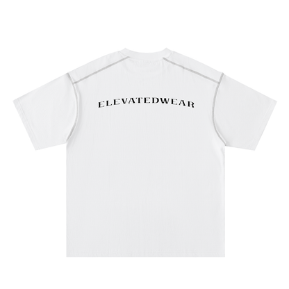White t-shirt with 'ELEVATEDWEAR' text on a white background