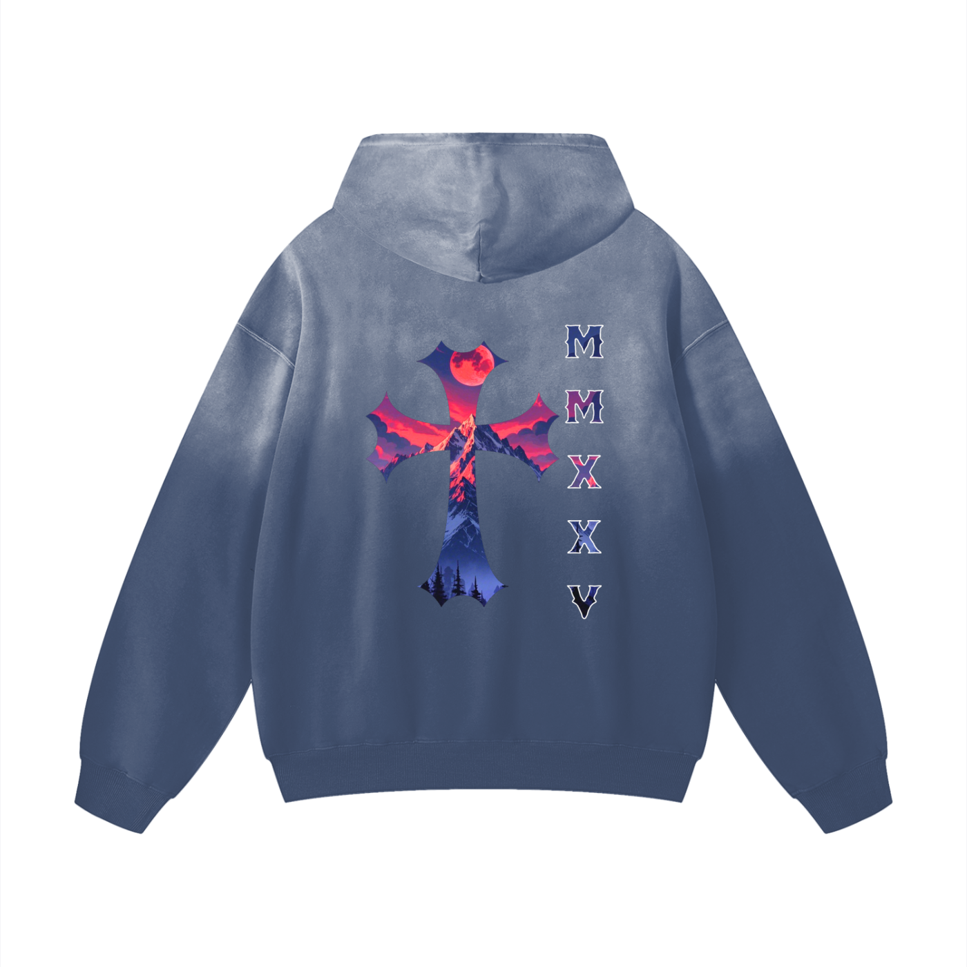 Sweat à capuche oversize épais premium « MMXXV » effet dégradé de soleil | ELEVATEDWEAR