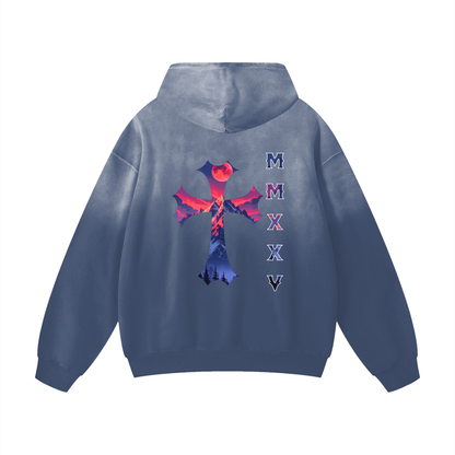 Sweat à capuche oversize épais premium « MMXXV » effet dégradé de soleil | ELEVATEDWEAR
