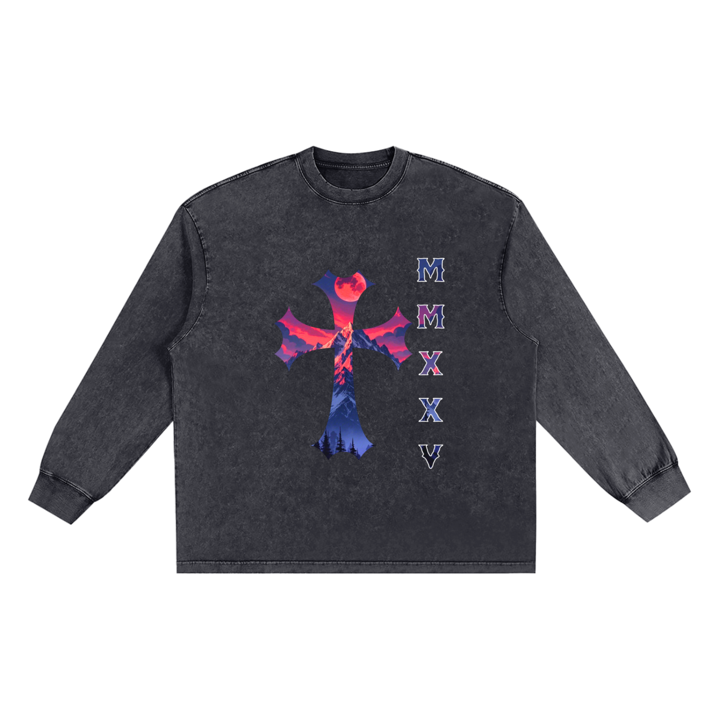 T-shirt oversize à manches longues « MMXXV » délavé à la neige | ELEVATEDWEAR
