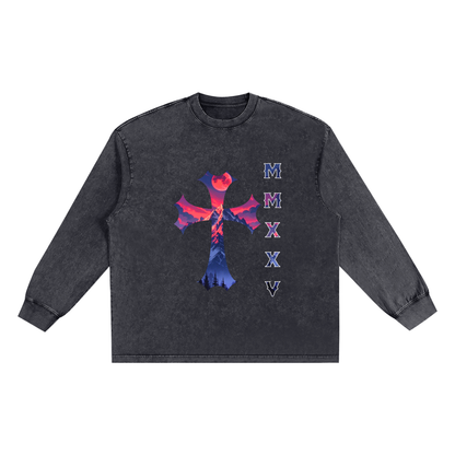 T-shirt oversize à manches longues « MMXXV » délavé à la neige | ELEVATEDWEAR