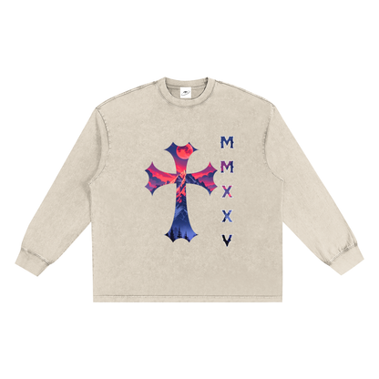 T-shirt oversize à manches longues « MMXXV » délavé à la neige | ELEVATEDWEAR