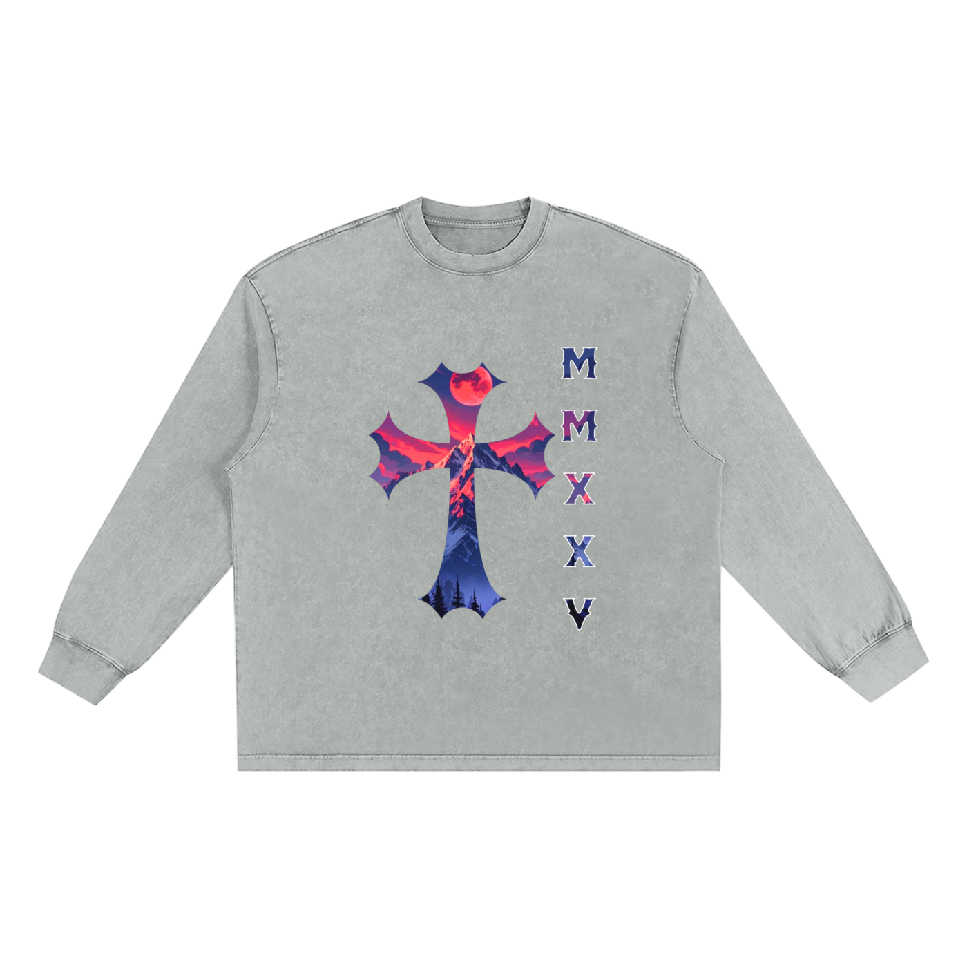 T-shirt oversize à manches longues « MMXXV » délavé à la neige | ELEVATEDWEAR