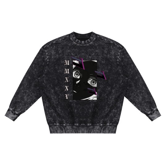 Sweat-shirt effiloché à la main « MMXXV » de qualité supérieure, délavé à la neige | ELEVATEDWEAR