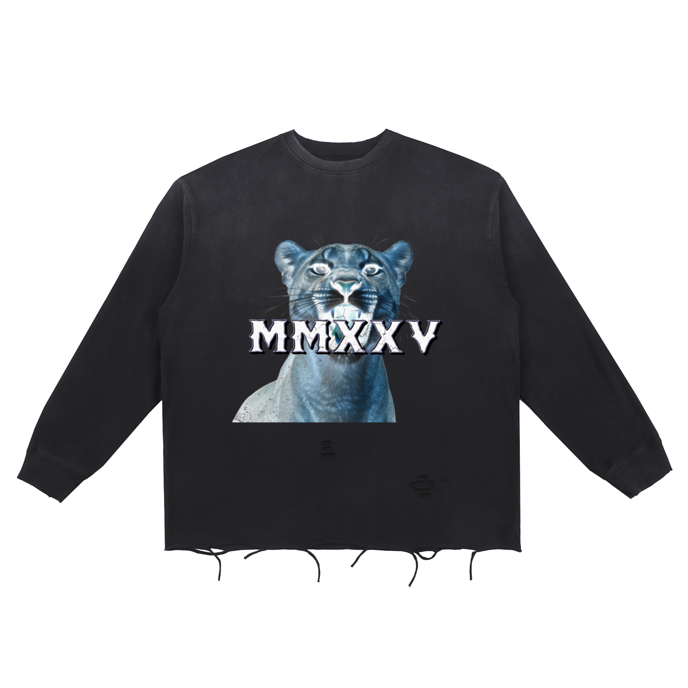 T-shirt en coton à bords bruts « MMXXV » délavé à la neige | ELEVATEDWEAR
