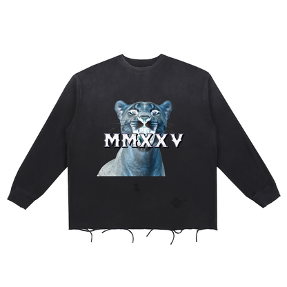 T-shirt en coton à bords bruts « MMXXV » délavé à la neige | ELEVATEDWEAR