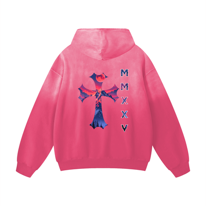 Sweat à capuche oversize épais premium « MMXXV » effet dégradé de soleil | ELEVATEDWEAR