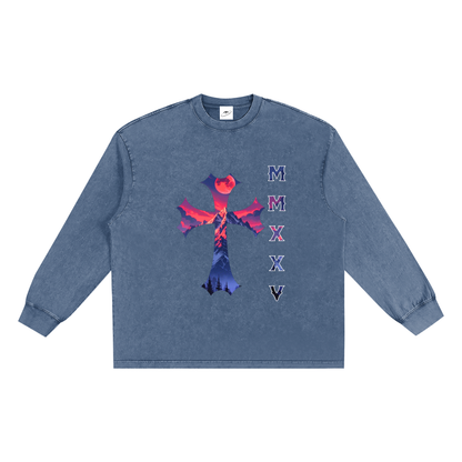T-shirt oversize à manches longues « MMXXV » délavé à la neige | ELEVATEDWEAR