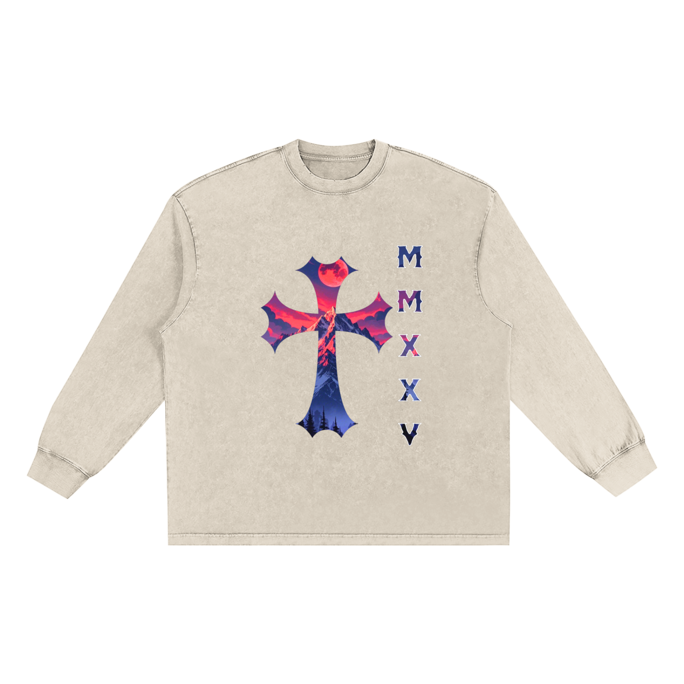 T-shirt oversize à manches longues « MMXXV » délavé à la neige | ELEVATEDWEAR