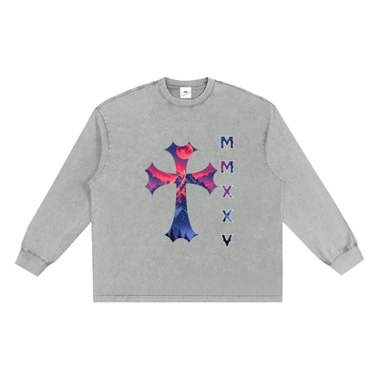 T-shirt oversize à manches longues « MMXXV » délavé à la neige | ELEVATEDWEAR