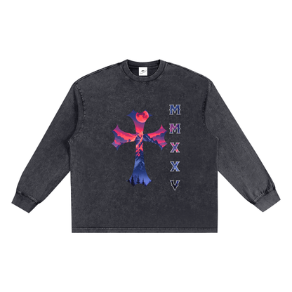T-shirt oversize à manches longues « MMXXV » délavé à la neige | ELEVATEDWEAR
