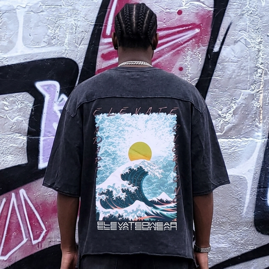 "ELEVATE" Raw Edge Snow Washed Boxy T-Shirt | ELEVATEDWEAR