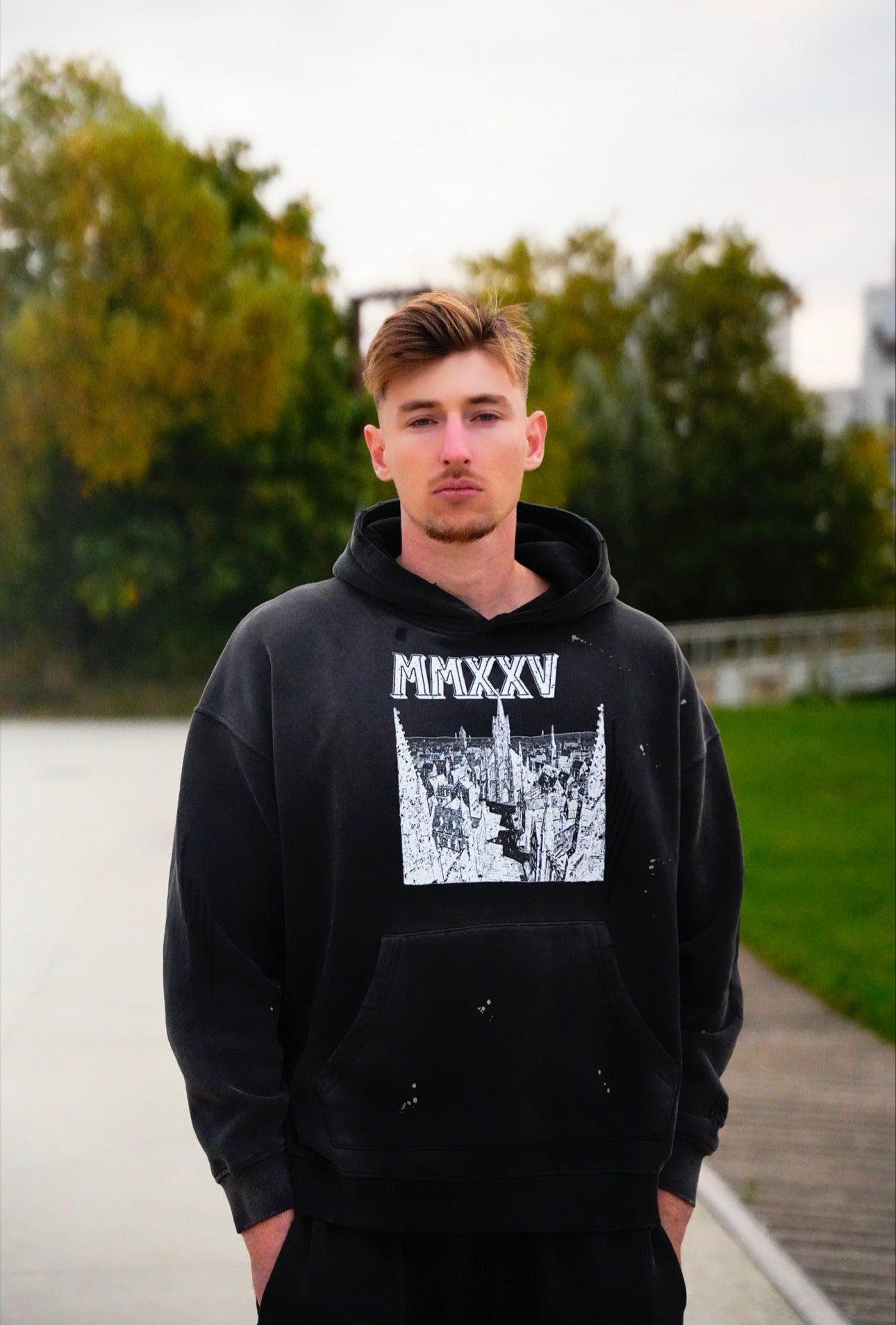 "MMXXV" Premium Vintage Wash Frayed Fleece Hoodie - 360 GSM | ELEVATEDWEAR