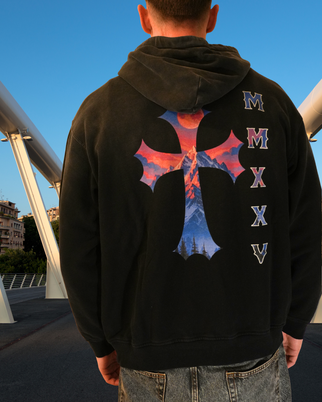 "MMXXV" Heavyweight Sunfade Oversized Hoodie | ELEVATEDWEAR