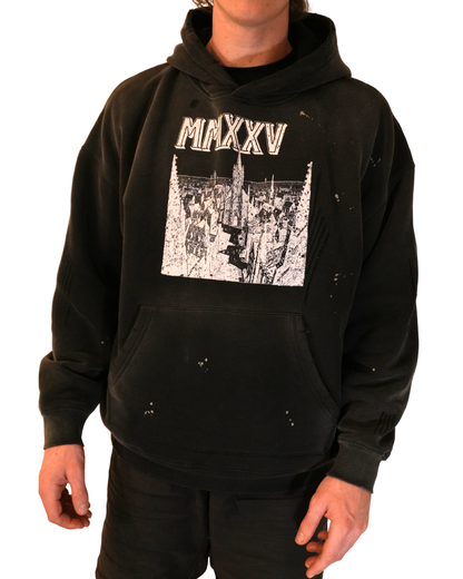 "MMXXV" Premium Vintage Wash Frayed Fleece Hoodie - 360 GSM | ELEVATEDWEAR