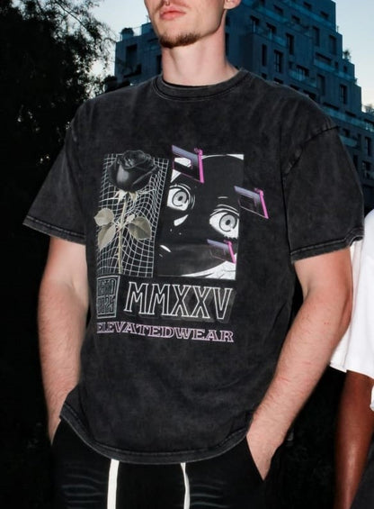 "MMXXV" Acid Wash Oversize T-Shirt - 250 GSM | ELEVATEDWEAR