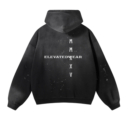 Sweat à capuche en polaire effilochée « MMXXV » de qualité supérieure, effet vintage | ELEVATEDWEAR