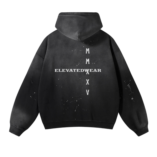 Sweat à capuche en polaire effilochée « MMXXV » de qualité supérieure, effet vintage | ELEVATEDWEAR