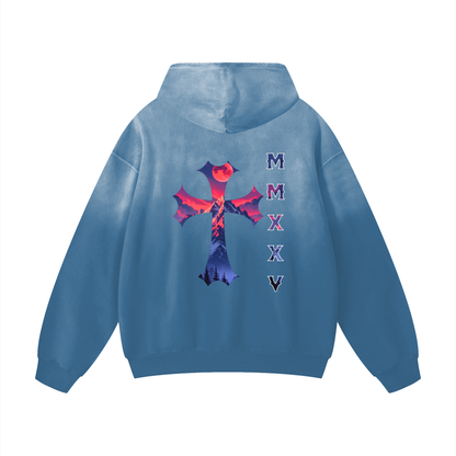 Sweat à capuche oversize épais premium « MMXXV » effet dégradé de soleil | ELEVATEDWEAR