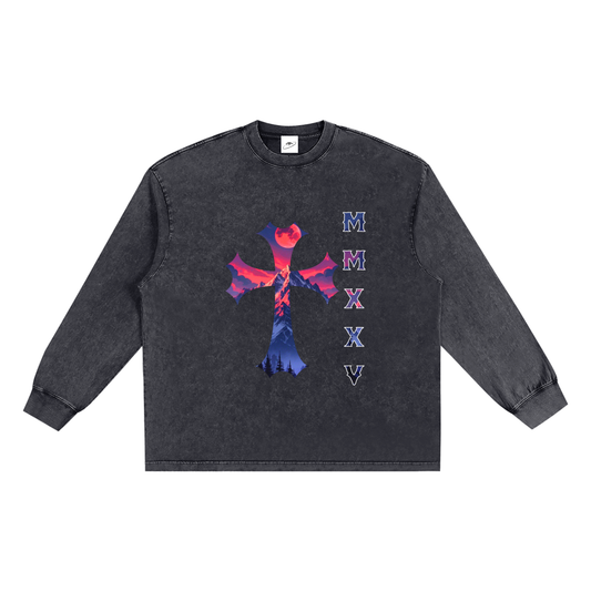 "MMXXV" Snow Washed Frayed Edge T-Shirt | ELEVATEDWEAR