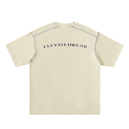 Beige t-shirt with 'ELEVATEDWEAR' branding on a white background